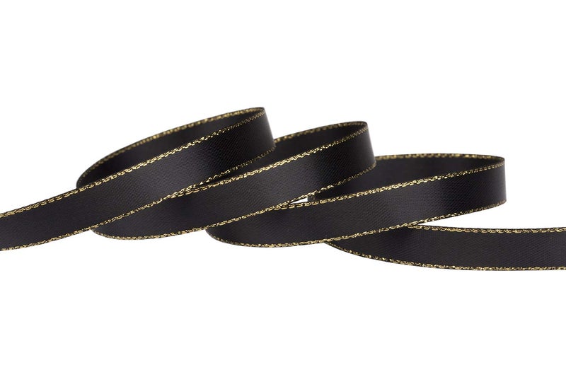 Ribbonitlux 38 Double Face Satin Ribbon with Gold Edge 25 Yards 030Black Set for Gift Wrapping Party Decor Wedding and Craft